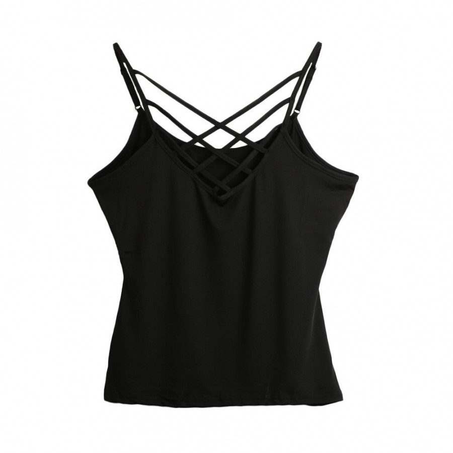 New Sexy Women Criss Cross Top Spaghetti Strap V Neck Sleeveless Backless Bodycon Tank Top T-Shirt Watermelon Red/Black