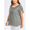 Women Plus Size Solid Blouse  V Neck Crochet Lace Shirt Top