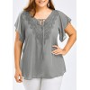 Women Plus Size Solid Blouse  V Neck Crochet Lace Shirt Top