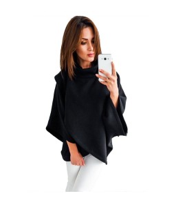 Women Loose Sweatshirt Solid Turtleneck Irregular Three Quarter Batwing Sleeve Casual Warm PulloverWomen Loose Sweatshirt Solid Turtleneck Irregular Three Quarter Batwing Sleeve Casual Warm Pullover