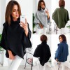 Women Loose Sweatshirt Solid Turtleneck Irregular Three Quarter Batwing Sleeve Casual Warm PulloverWomen Loose Sweatshirt Solid Turtleneck Irregular Three Quarter Batwing Sleeve Casual Warm Pullover