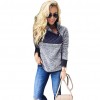 Women Fleece Sweatshirt High Neck Long Sleeve Button Casual Warm Pullover Top White/Dark Blue