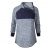 Women Fleece Sweatshirt High Neck Long Sleeve Button Casual Warm Pullover Top White/Dark Blue