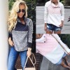 Women Fleece Sweatshirt High Neck Long Sleeve Button Casual Warm Pullover Top White/Dark Blue