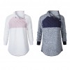 Women Fleece Sweatshirt High Neck Long Sleeve Button Casual Warm Pullover Top White/Dark Blue