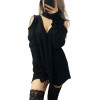 Women Knitted Long Tops Solid V Neck Choker Off Shoulder Long Sleeve Casual Sexy Sweater Club Party Wear