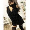 Women Knitted Long Tops Solid V Neck Choker Off Shoulder Long Sleeve Casual Sexy Sweater Club Party Wear