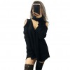 Women Knitted Long Tops Solid V Neck Choker Off Shoulder Long Sleeve Casual Sexy Sweater Club Party Wear