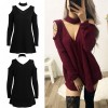 Women Knitted Long Tops Solid V Neck Choker Off Shoulder Long Sleeve Casual Sexy Sweater Club Party Wear