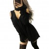 Women Knitted Long Tops Solid V Neck Choker Off Shoulder Long Sleeve Casual Sexy Sweater Club Party Wear