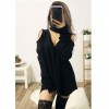 Women Knitted Long Tops Solid V Neck Choker Off Shoulder Long Sleeve Casual Sexy Sweater Club Party Wear