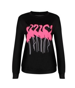 Fashion Women Embroidery Flamingo Long Sleeve Sweatshirt O Neck Casual Jumper Pullover Tops