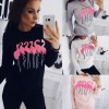 Fashion Women Embroidery Flamingo Long Sleeve Sweatshirt O Neck Casual Jumper Pullover Tops