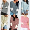 New Women Loose Knitted Sweater Elbow Heart Patch Solid Long Sleeve Casual Knit Pullover Jumper