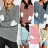 New Women Loose Knitted Sweater Elbow Heart Patch Solid Long Sleeve Casual Knit Pullover Jumper