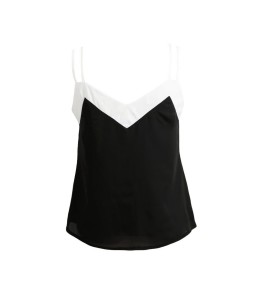 Sexy Women Chiffon Cami Tank Top Strap Contrast V-Neck Sleeveless Vest Top Camisole Black/White