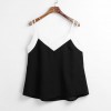 Sexy Women Chiffon Cami Tank Top Strap Contrast V-Neck Sleeveless Vest Top Camisole Black/White