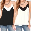 Sexy Women Chiffon Cami Tank Top Strap Contrast V-Neck Sleeveless Vest Top Camisole Black/White