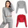 Women Sport Yoga Crop Top Blouse O-Neck Long Sleeves Casual Sportswear Pullover Top T-Shirt