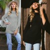 Women Knitted Sweater Long Sleeve Turtleneck High-Low Hem Bandage Split Solid Slim Jumper Pullover Knitwear Black/Grey