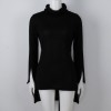 Women Knitted Sweater Long Sleeve Turtleneck High-Low Hem Bandage Split Solid Slim Jumper Pullover Knitwear Black/Grey