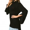 Women Knitted Sweater Long Sleeve Turtleneck High-Low Hem Bandage Split Solid Slim Jumper Pullover Knitwear Black/Grey