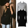 Women Knitted Sweater Long Sleeve Turtleneck High-Low Hem Bandage Split Solid Slim Jumper Pullover Knitwear Black/Grey