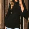 Women Knitted Sweater Long Sleeve Turtleneck High-Low Hem Bandage Split Solid Slim Jumper Pullover Knitwear Black/Grey