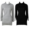 Women Knitted Sweater Long Sleeve Turtleneck High-Low Hem Bandage Split Solid Slim Jumper Pullover Knitwear Black/Grey