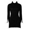 Women Knitted Sweater Long Sleeve Turtleneck High-Low Hem Bandage Split Solid Slim Jumper Pullover Knitwear Black/Grey