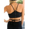 Women Faux Suede Crop Top Cross Bandage Zip Short Blouse Top Streetwear